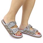 Papete Feminina com Pedraria e Brilho Prata Cora