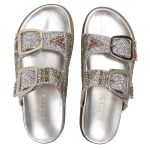 Papete Feminina com Pedraria e Brilho Prata Cora