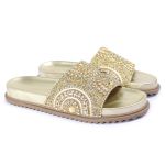 Papete Feminina com Pedraria e Brilho Dourada Tainá