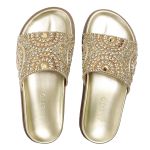 Papete Feminina com Pedraria e Brilho Dourada Tainá