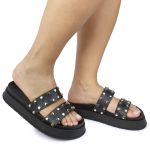 Sandalia Papete Sola Alta Olivia Preta