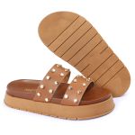 Sandalia Papete Sola Alta Olivia Caramelo
