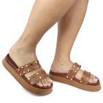 Sandalia Papete Sola Alta Olivia Caramelo