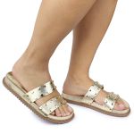 Sandalia Papete Sola Baixa Olivia Dourada