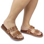 Sandalia Papete Sola Baixa Olivia Caramelo