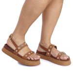 Sandalia Papete Sola Alta Milene Caramelo