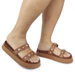 Sandalia Papete Sola Alta Melina Caramelo