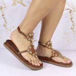 Sandalia Papete Sola Baixa Sara Caramelo