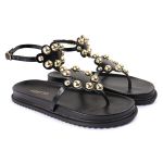 Sandalia Papete Sola Baixa Sara Preto Verniz