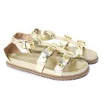 Sandalia Papete Sola Baixa Lila Dourada