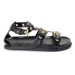 Sandalia Papete Sola Baixa Lila Preto Verniz