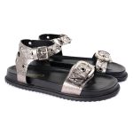 Sandalia Papete Sola Baixa Tina Prata Velho