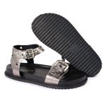 Sandalia Papete Sola Baixa Tina Prata Velho