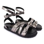 Sandalia Papete Sola Baixa Bruna Prata Velho