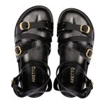 Sandalia Papete Sola Baixa Bruna Preto Verniz