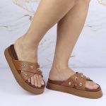 Sandalia Papete Sola Alta Katia Caramelo