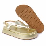 Sandalia Papete Sola Alta Thais Dourada