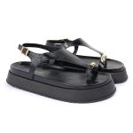 Sandalia Papete Sola Alta Thais Preto Verniz