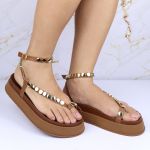 Sandalia Papete Sola Alta Rebeca Caramelo