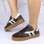 Tênis Liz em Couro e Camurça Café com Branco