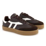 Tênis Liz em Couro e Camurça Café com Branco