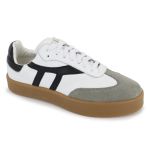 Tênis Liz em Couro e Camurça Branco com Preto