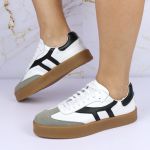 Tênis Liz em Couro e Camurça Branco com Preto