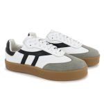 Tênis Liz em Couro e Camurça Branco com Preto