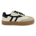 Tênis Liz em Couro e Camurça Off com Preto