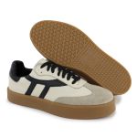 Tênis Liz em Couro e Camurça Off com Preto