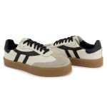 Tênis Liz em Couro e Camurça Off com Preto