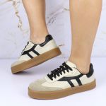 Tênis Liz em Couro e Camurça Off com Preto