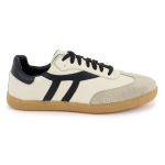 Tênis Lia em Couro e Camurça Off com Preto