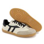 Tênis Lia em Couro e Camurça Off com Preto