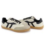 Tênis Lia em Couro e Camurça Off com Preto