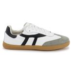 Tênis Lia em Couro e Camurça Branco com Preto