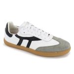 Tênis Lia em Couro e Camurça Branco com Preto