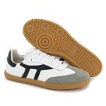 Tênis Lia em Couro e Camurça Branco com Preto