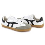 Tênis Lia em Couro e Camurça Branco com Preto