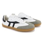 Tênis Lia em Couro e Camurça Branco com Preto