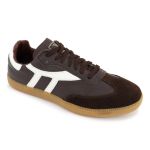 Tênis Lia em Couro e Camurça Café com Branco