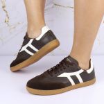 Tênis Lia em Couro e Camurça Café com Branco