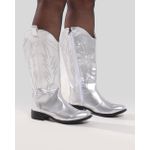 Bota Feminina Texana Cano Longo Bico Redondo Prata