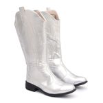 Bota Feminina Texana Cano Longo Bico Redondo Prata