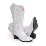 Bota Feminina Texana Western Cano Longo Branca Bordada