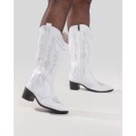 Bota Feminina Texana Western Cano Longo Branca Bordada