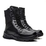 Bota Coturno Em Couro Militar Armata Leopard- Preto Liso Com Ziper