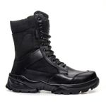 Bota Coturno Em Couro Militar Armata Leopard- Preto Liso Com Ziper