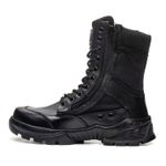 Bota Coturno Em Couro Militar Armata Leopard- Preto Liso Com Ziper