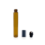 Kit c/5 - Frasco roll-on em vidro âmbar fino e tampa preta -10ml
